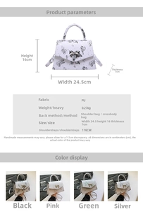 Detailed size chart for the minimalist PU leather tote bag with silver butterfly lock