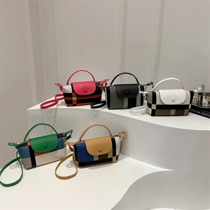 Mini Sac Bandoulière Femme Bloc De Couleur À Carreaux Rayé Cuir PU Rabat Sac À Main Épaule Décontracté