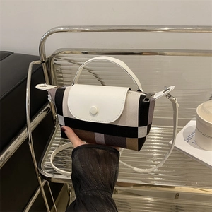 Mini sac à main à carreaux tendance avec poignée blanche et bandoulière amovible