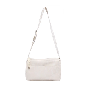 Chic beige crossbody tote bag with floral strap and textured nylon surface for women