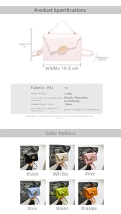 Detailed size specifications and multi-color options for the minimalist PU leather crossbody bag