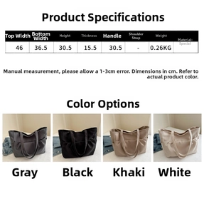 Tableau des tailles et dimensions du grand sac cabas en toile en quatre couleurs