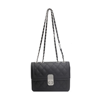 Classic black quilted shoulder bag with silver chain strap and metal lock closure