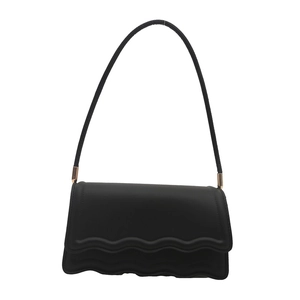 Chic black matte leather crossbody bag with scalloped flap and gold hardware