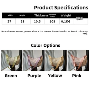 Size guide for large capacity crossbody bag with detailed dimensions and weight information