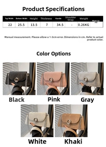 Spécifications de taille et cinq variantes de couleurs du sac à bandoulière en cuir PU