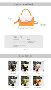 Detailed size specifications of the color-block crossbody bag with 19.5cm width and 13.5cm height