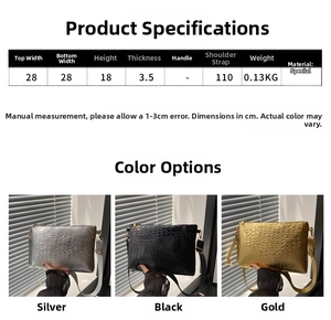 Detailed size chart for the large crocodile pattern envelope clutch showing 28x18x3.5cm