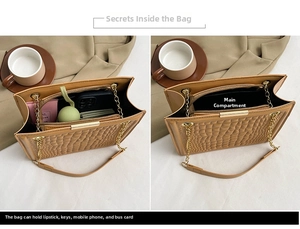 Internal view of brown crocodile texture bag showing capacity for phone and essentials