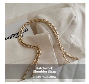 Detail of the white quilted bag showing refined leather and gold chain shoulder strap