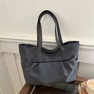 Grand sac fourre-tout en toile gris foncé avec plusieurs poches pour étudiantes et bureau