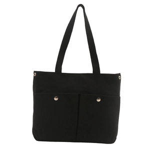 Sac cabas classique en toile noire avec poches à bouton-pression et bandoulière spacieuse