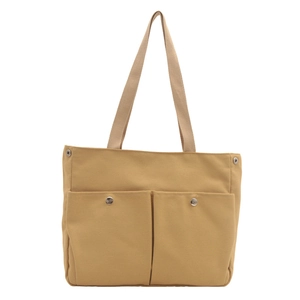 Minimalist canvas tote bag in mustard yellow with large capacity and double front pockets