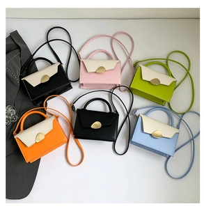 Détail de mini sacs à bandoulière bicolores élégants avec fermoirs métalliques dorés