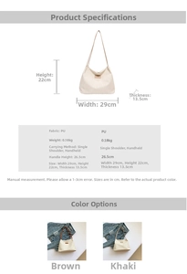 Detailed size and dimension specifications for this lightweight PU leather tote bag