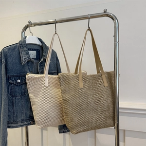 Grande Borsa Tote Intrecciata In Paglia Donna Spiaggia Estate Vacanze Borsa A Spalla Casual Con Cerniera