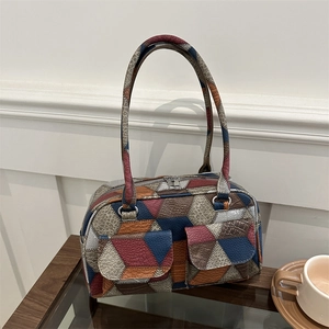 Vintage Leder-Tragetasche im Patchwork-Design mit zwei Taschen und langen Schultergurten