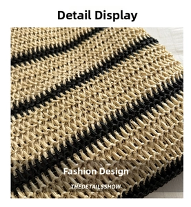 Macro shot of fine woven texture on beach bag with black and beige stripe patterns