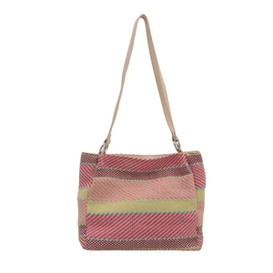 Colorful striped woven shoulder bag for women summer vacation with stylish beach design