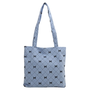 Borsa tote in velluto a coste celeste con fiocchi neri e trapuntatura a rombi