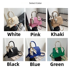 Quilted crossbody bag color collection with silk scarf handles in six fashion colors