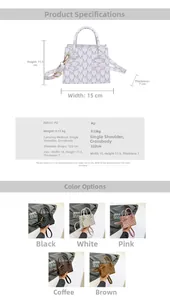 Detailed size specifications for the mini monogram tote bag showing colors and dimensions