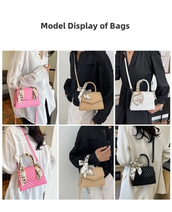 Quilted crossbody bags in four colors with decorative silk scarf handles for women