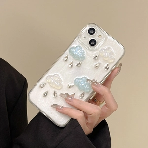 Sparkly clouds and rhinestone drops clear iPhone case with a cute glitter finish