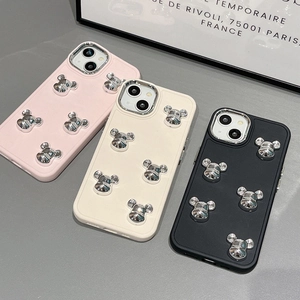 3D bear silicone phone case for iPhone with silver metallic lens protection in three colors