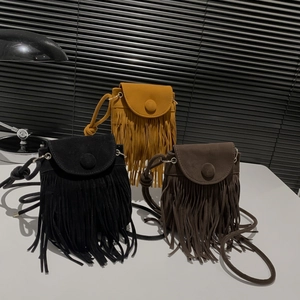 Women Suede Tassel Shoulder Bag Bohemian Crossbody Vintage Small Square Flap Bag Stylish Daily Accessory
