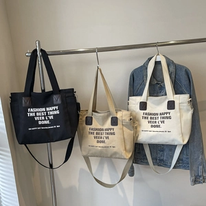 Canvas Tote Bag Women Large Capacity Letter Print Shoulder Crossbody Bag Casual Handbag For School Daily Commute Fashion