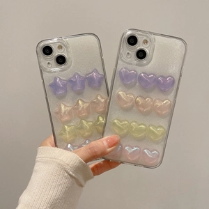 Coque De Téléphone Cœur Étoile Résine 3D Transparent TPU Paillettes Antichoc Coque Arrière Style Kawaii Femmes Filles