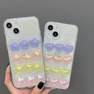Coque iPhone pailletée avec des étoiles et des cœurs 3D en résine dégradée