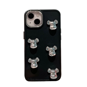Black matte silicone case for iPhone with five 3D silver electroplated bear ornaments