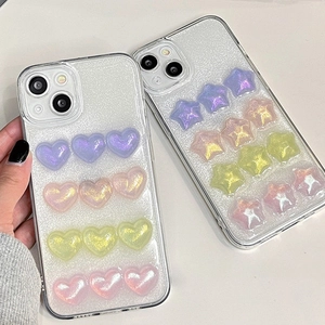 Coques iPhone pailletées avec motifs 3D de cœurs et d'étoiles colorés pour iPhone 16 17