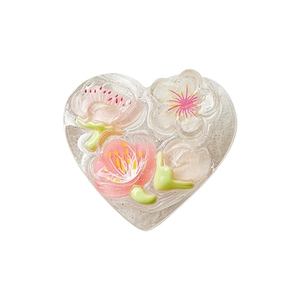 Translucent heart resin grip with pink cherry blossoms and delicate floral details
