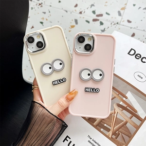 Minimalist silicone phone case with 3D cartoon eyes and Hello motif for iPhone