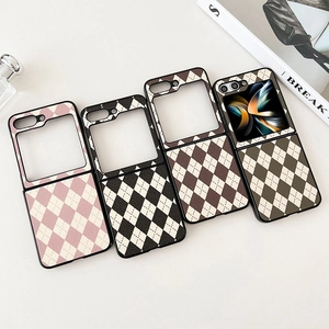 Diamond pattern leather case set for Samsung Galaxy Z Flip series in multiple colors