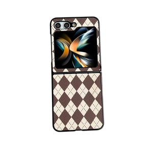 Brown and beige argyle leather case for Samsung Galaxy Z Flip foldable phone cover