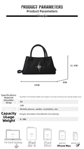 Dimensions détaillées du sac bandoulière noir en PU avec étoile argentée et bandoulière