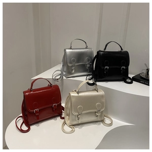 Mini vintage PU leather satchels in silver, black, red and beige with double buckles