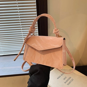 Women Fashion Handbag Wrinkled Texture Knotted Top Grip Small Square Crossbody Shoulder Bag Streetwear Style