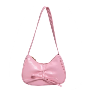 Rosafarbene Schultertasche im französischen Stil mit Schleife und Raffungen