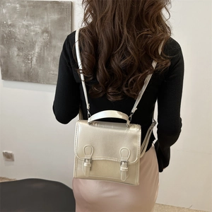 Versatile cream PU leather backpack with buckle straps and top handle for women