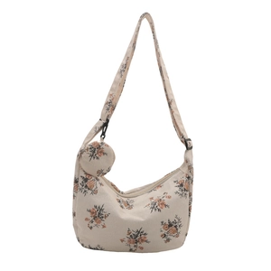 Sac à bandoulière vintage en velours côtelé blanc cassé avec motif floral et petit porte-monnaie