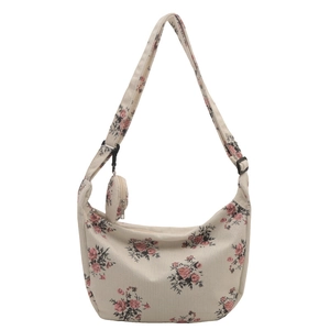 Floral corduroy crossbody bag in cream with pink rose print and round coin purse