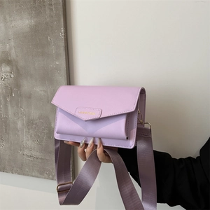Lavender purple envelope crossbody bag with fashion metal logo and wide woven strap