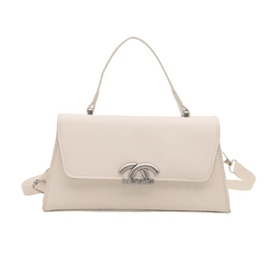 Chic beige crocodile embossed handbag with silver metal buckle and crossbody strap