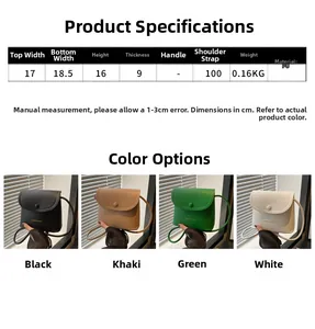 Detailed size chart and dimensions of the minimalist PU leather bucket crossbody bag