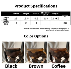 Detailed size chart for retro checkered PU leather crescent fanny pack and round pouch